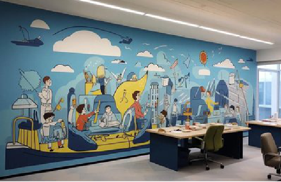 新平办公室墙绘的特点。