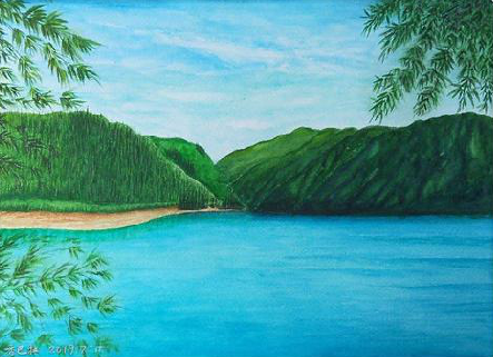 新平在墙绘中，如何绘画绿水青山？